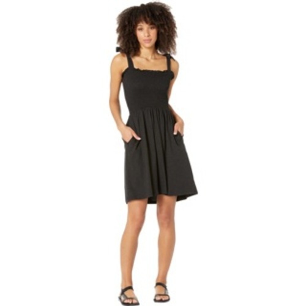 Toad&Co Gemina Sleeveless Dress Womens M Black Smocked Tie‎ Strap Casual Pockets